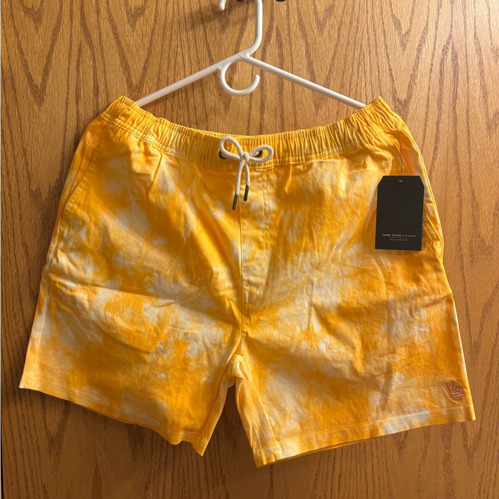 JUNK FOOD Clothing Yellow Tie-Dye Swim Trunks